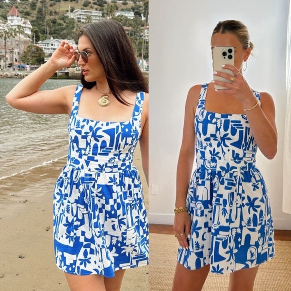 Show Me Your Mumu Ariana Mini Dress Santorini Escape Blue White